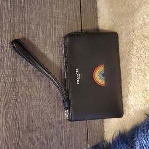 Coach wristlet with rainbow detail on front